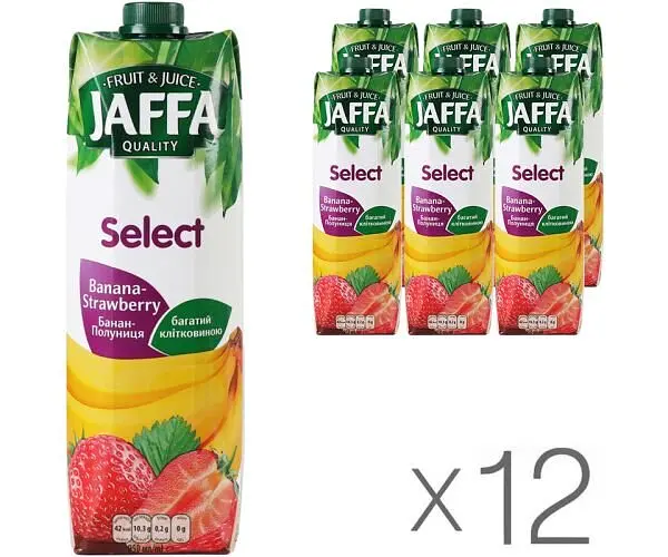 Jaffa Select, Упаковка 12 шт. x 0.95 л, Нектар натуральний Банан-полуниця Джаффа - фото 2