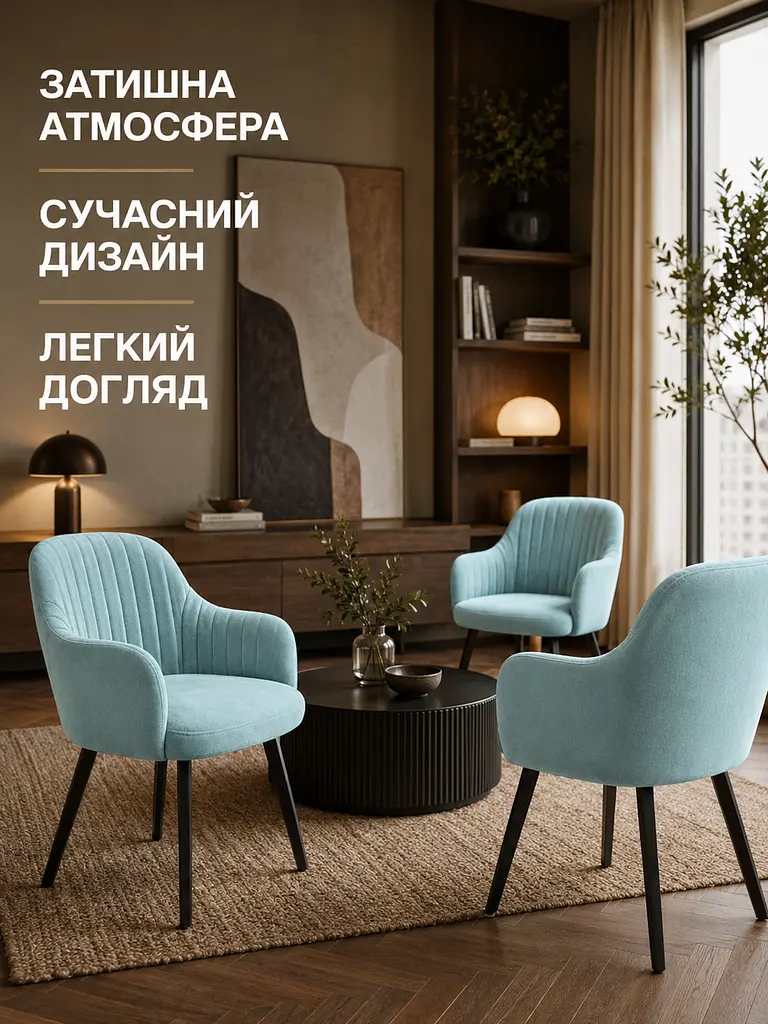 Сучасний стілець-крісло для вітальні 81×57 см із підлокітниками, до 200 кг, світло-бірюзовий (49676262) - фото 7