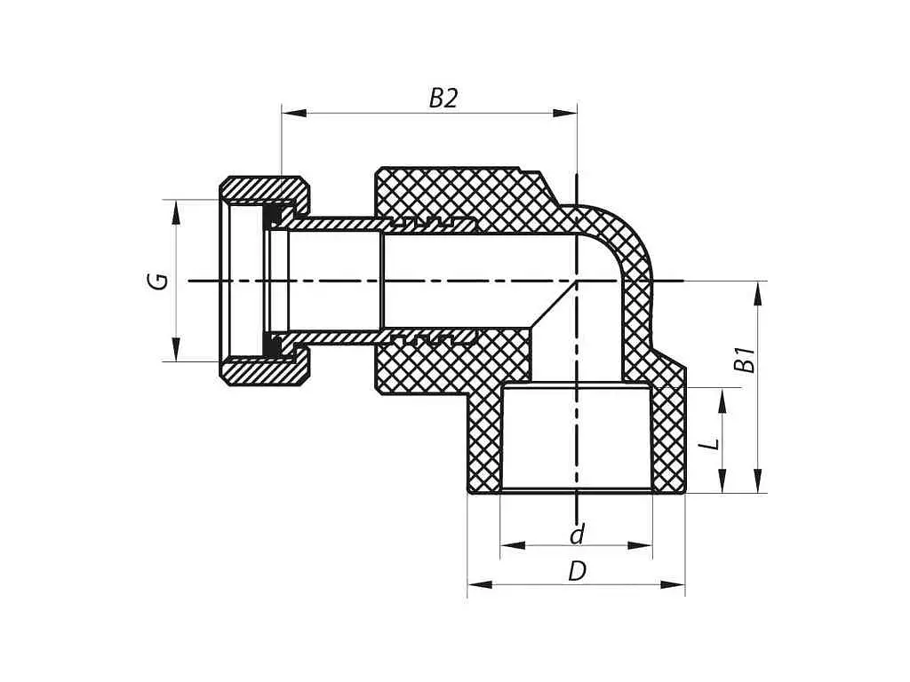 Кут KOER 1/2" 90° d 20мм з накидною гайкою K0144.PRO - 20x1/2F PPR - фото 2
