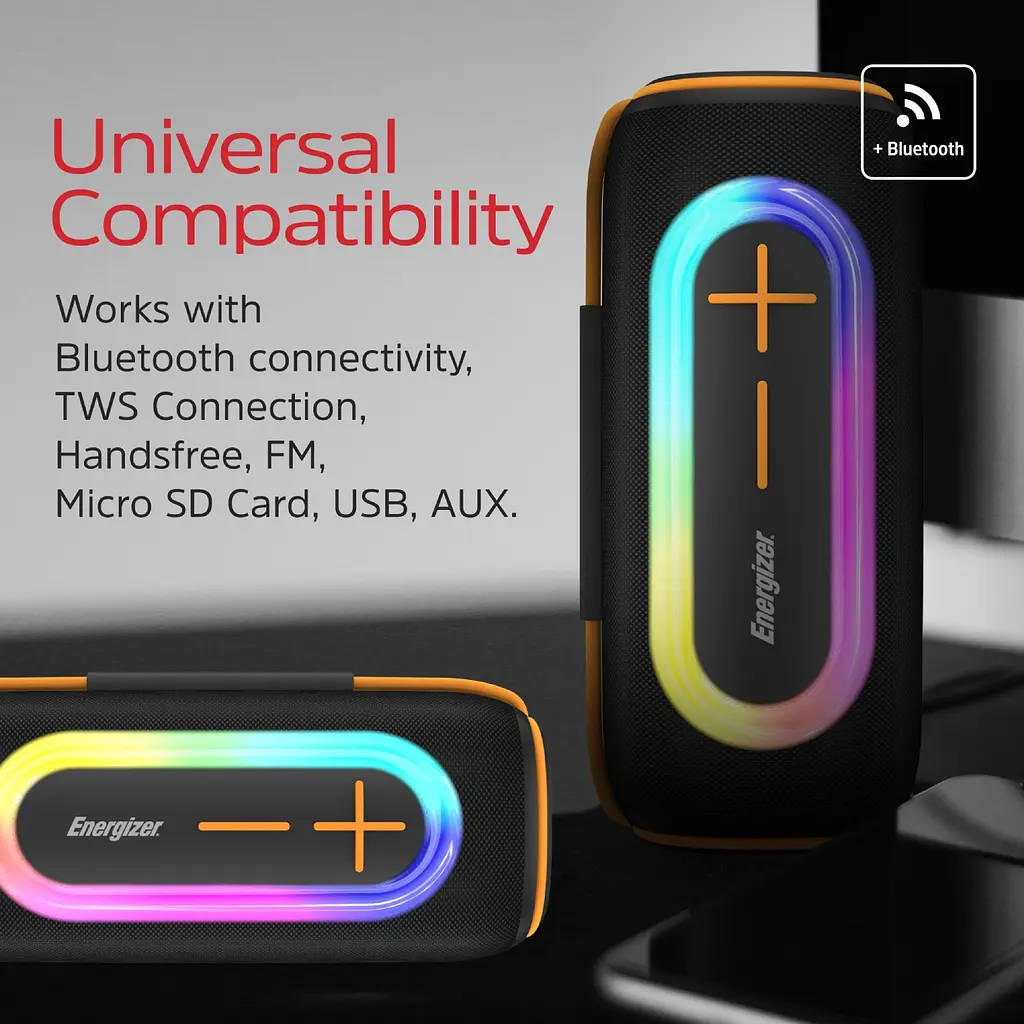 Акустична система 1.0 Energizer 20Вт Bluetooth 5.2/MicroSD/USB/AUX/FM,IPX65, 360° Sound чорна - фото 5