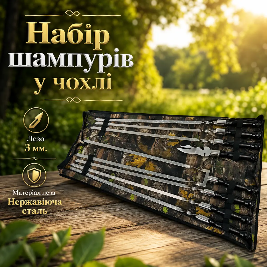 Набір шампурів "BLACK" у чохлі - книжці, 6 шт з нержавіючої сталі, подвійний шампур і вилка-ніж - фото 2