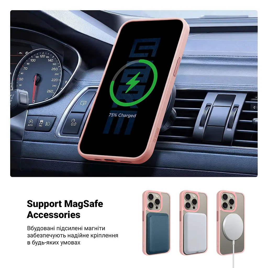 Чехол для Apple iPhone 15 Pro, Uniq MagCase, розовый, противоударный, панель-накладка с магсейф, ударопрочный TPU+PC, с магнитом MagSafe, поддержка полноценной беспроводной зарядки, ArmorStandart (ARM75289) - фото 4