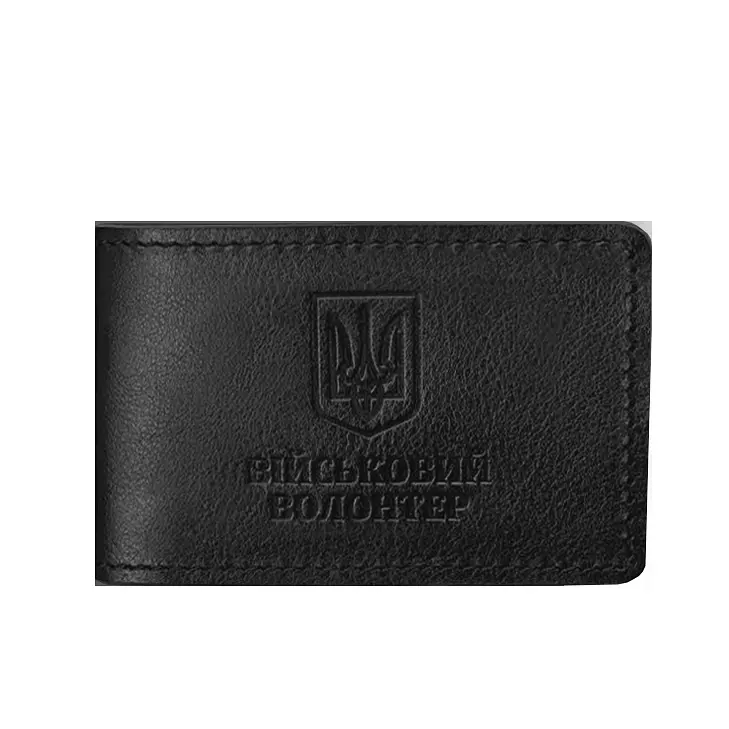 Шкіряна обкладинка на посвідчення військового волонтера Чорна - фото 6