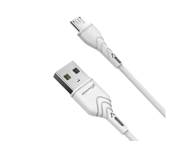 Кабель Grand-X USB-micro USB PM-03W 3A, 1m, CU, Fast Сharge, White, BOX - фото 3