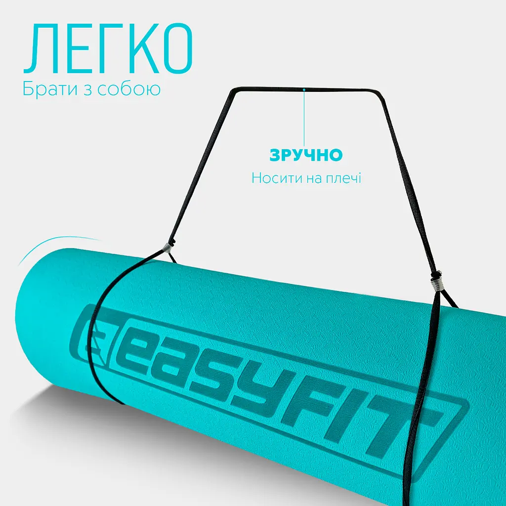 Килимок для йоги та фітнесу EasyFit TPE+TC 6 мм двошаровий м'ятний-чорний - фото 5