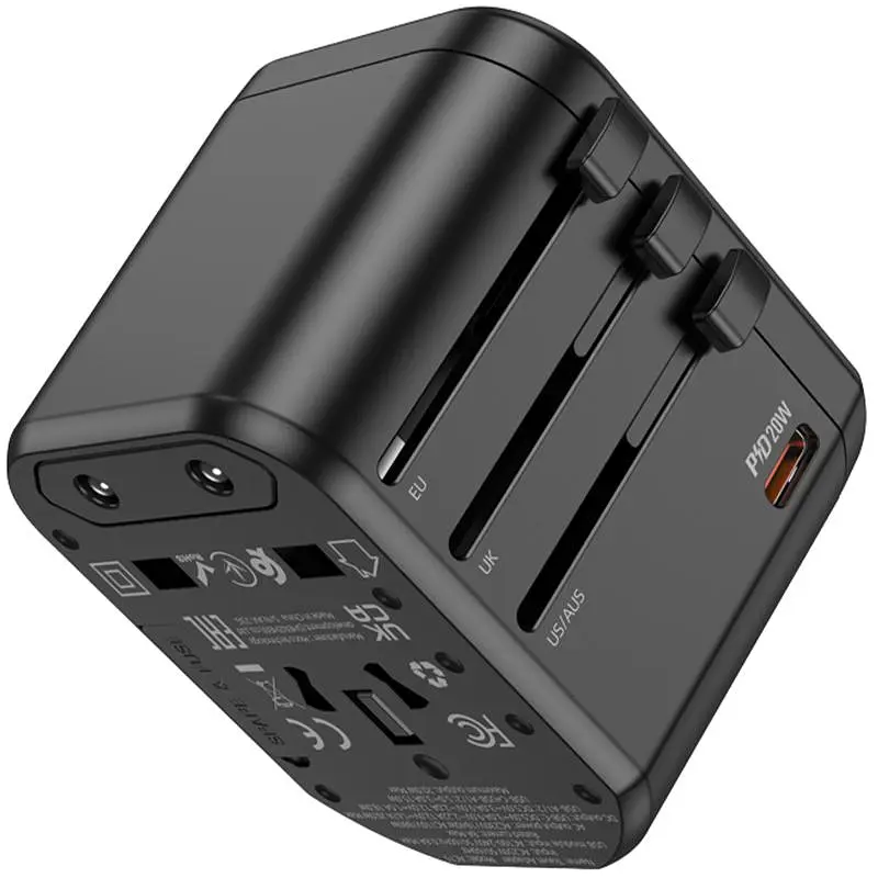 Мережевий універсальний перехідник AC15 Walker PD20W+QC3.0 (2USB-A/1C) (EU) Black Hoco teh0030542 - фото 3
