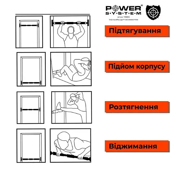 Турнік розсувний Power System PS-4076 Door Gym Bar (PS_4076) - фото 7