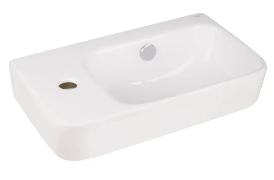 Комплект Qtap Tern: Раковина подвесная прямоугольная левая 450х250х158 мм White + Донный клапан PU02O (QT17115117LWN47327) - фото 3