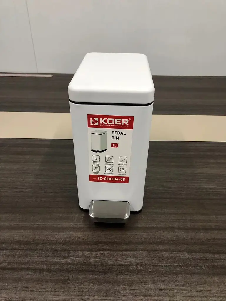 Відро для сміття з плавним закриттям прямокутне Koer TC-010206-08 6 л white KR5595, Білий матовий - фото 4