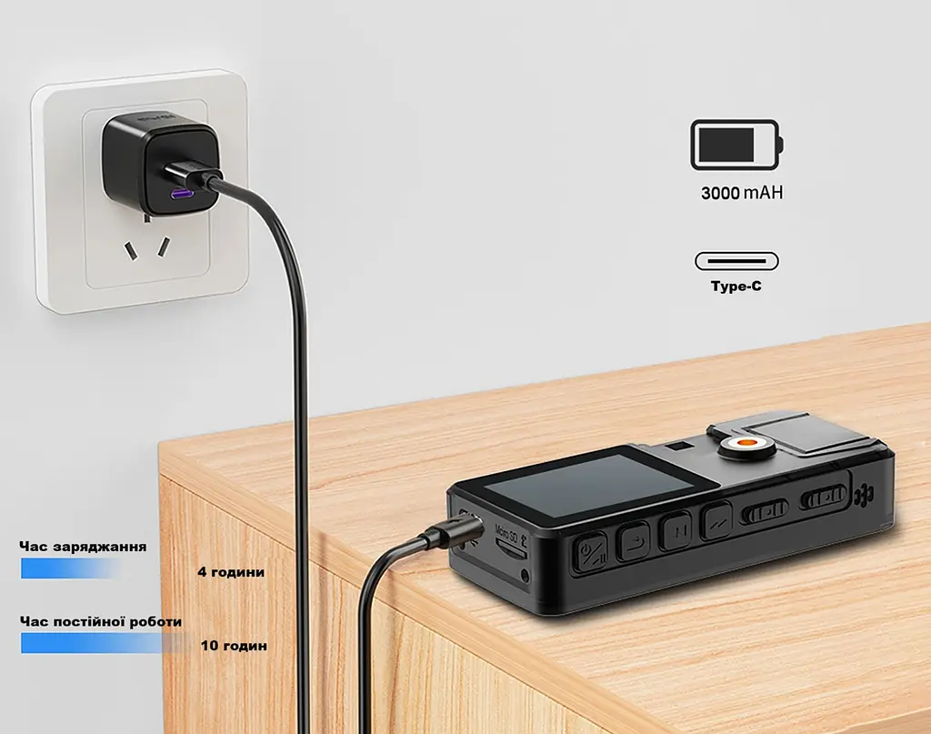 Нагрудна боді-камера Boblov A39 з дисплеєм 1.54 дюйма нічний запис датчик руху акумулятор 3000 мАгод - фото 4