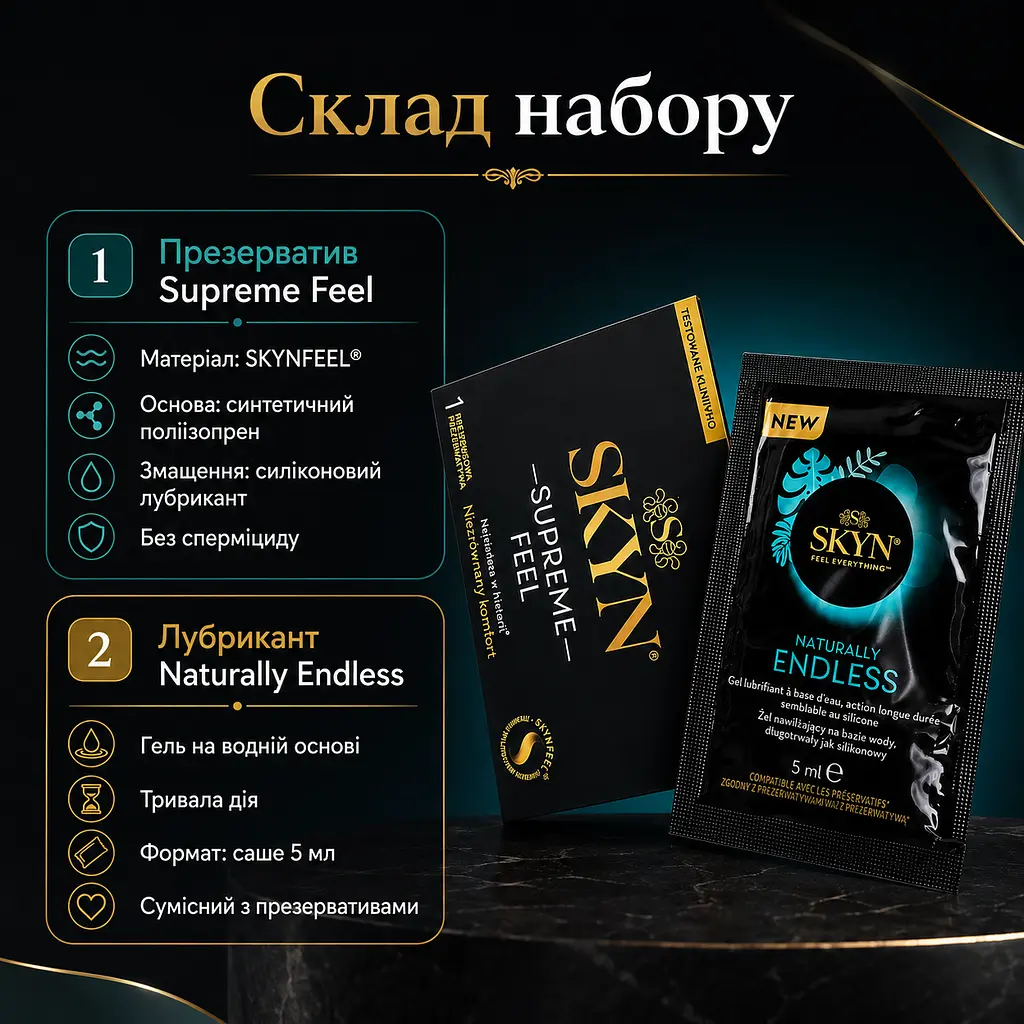 Набір SKYN Supreme Feel презерватив 1 шт без латексу з лубрикантом Naturally Endless 5 мл - фото 3