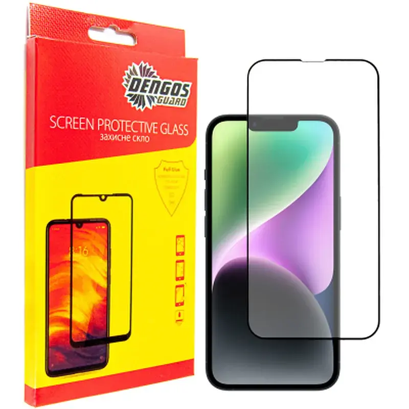 Скло захисне Dengos Full Glue iPhone 14 black frame (TGFG-230)