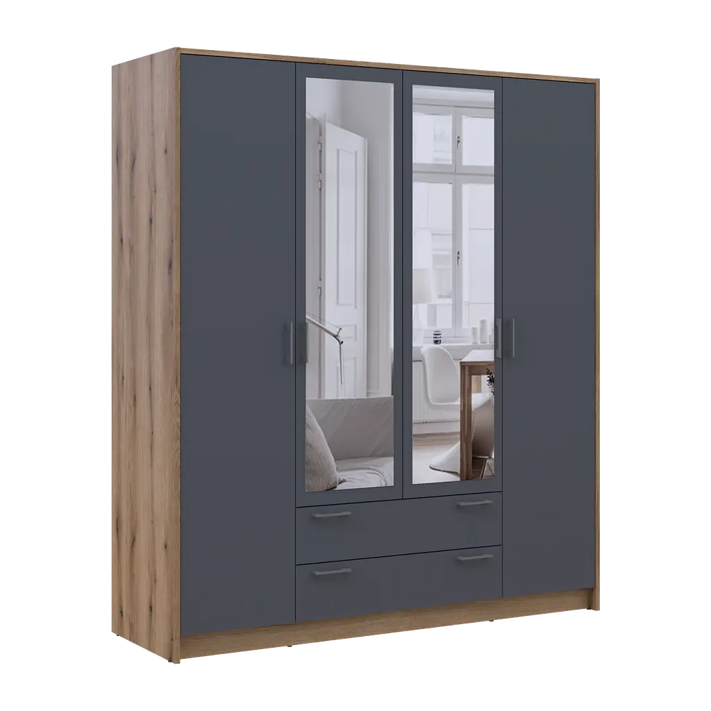 Шафа для одягу Doros Ронді з дзеркалом Дуб Артизан/Графіт 4ДСП 160х52х195 (80737826) - фото 7