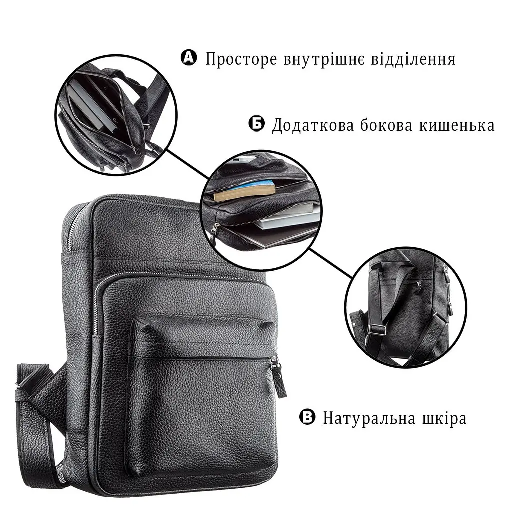 Рюкзак Shvigel 11185 із натуральної шкіри чорний - фото 8