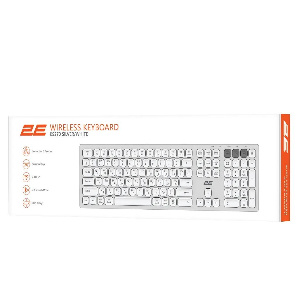 Клавіатура 2E KS270 Wireless Silver/White (2E-KS270WBWH) - фото 2