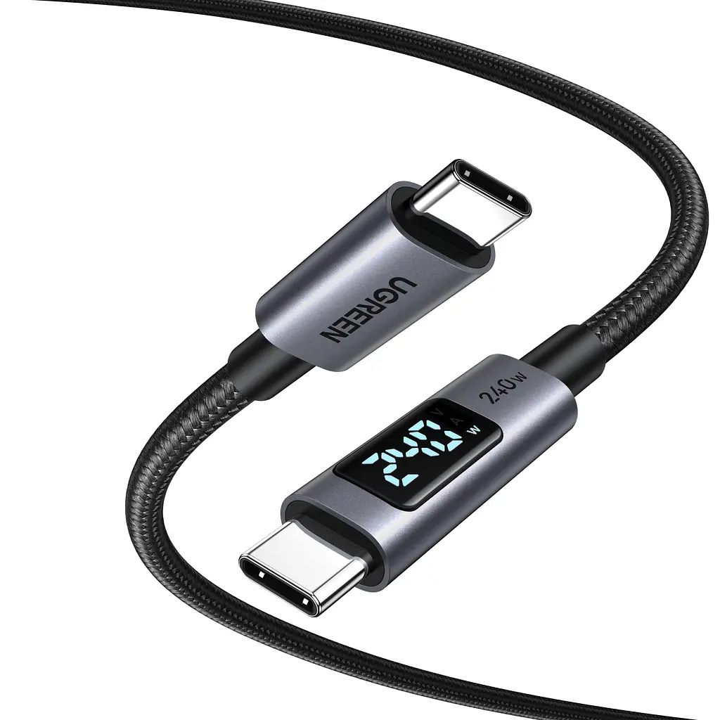 Кабель UGREEN L530 USB-C - USB-C PD 240 Вт з LED-дисплеєм 3 м чорний (65868)
