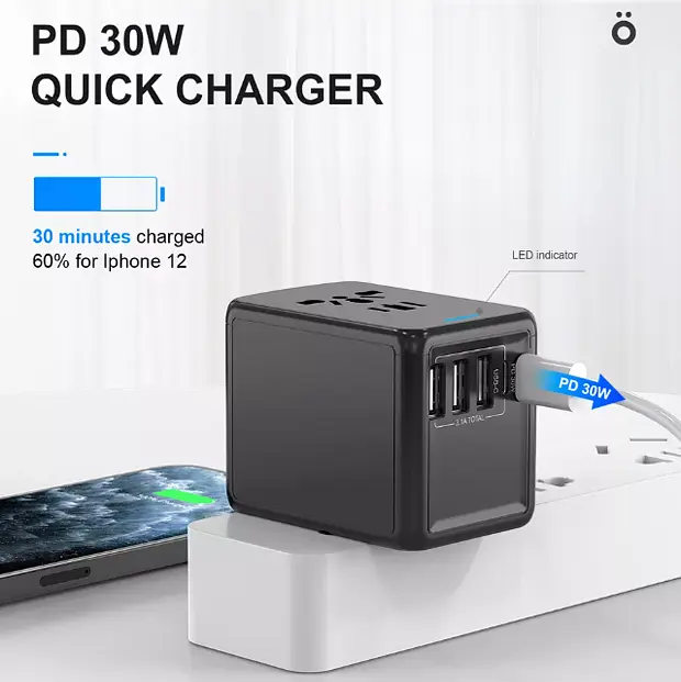 Універсальний адаптер Otravel для подорожей чорний 30W SL-207 - фото 6