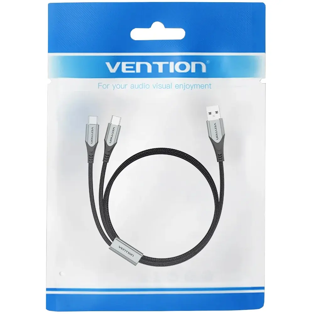 Кабель USB 2.0 AM - 2хType-CM, 1.0 м Y-Splitter Charging Cable 2.4А 480Mbps Aluminum Alloy Vention - фото 3