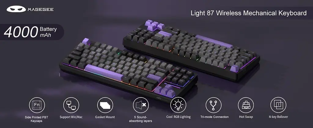 Клавіатура MageGee Light 87 RGB Blue Whale Switch Wireless (6971969728721-UA) Dark Purple (G-000003945) - фото 6