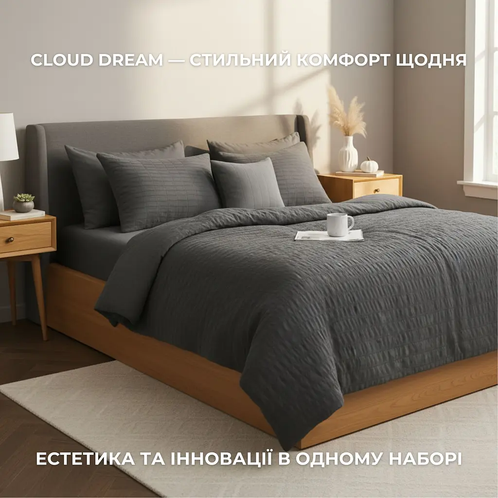 Комплект постільної білизни Ideia Cloud Dream полуторний (8-36028_т/сірий) - фото 5