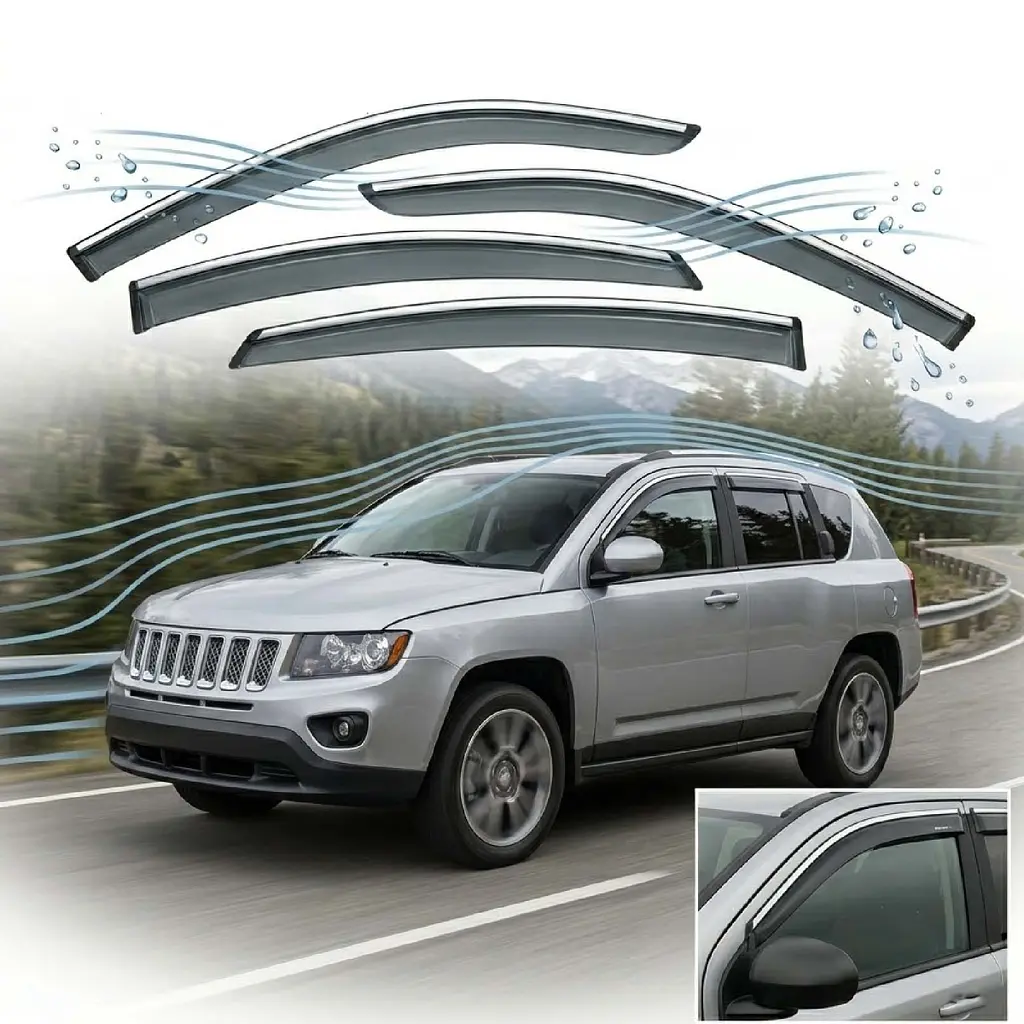 Дефлектори вікон вітровики Benke для Jeep Compass 2012-2017 Молдинг Нержавіюча сталь 3D (BJPZN1223-W/S) - фото 6