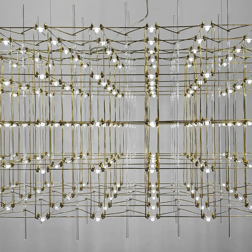 Кубическая люстра в форме параллелепипеда 129х60х60 см Line F | Ст. MJ201-1290*600*600 Titanium - фото 5