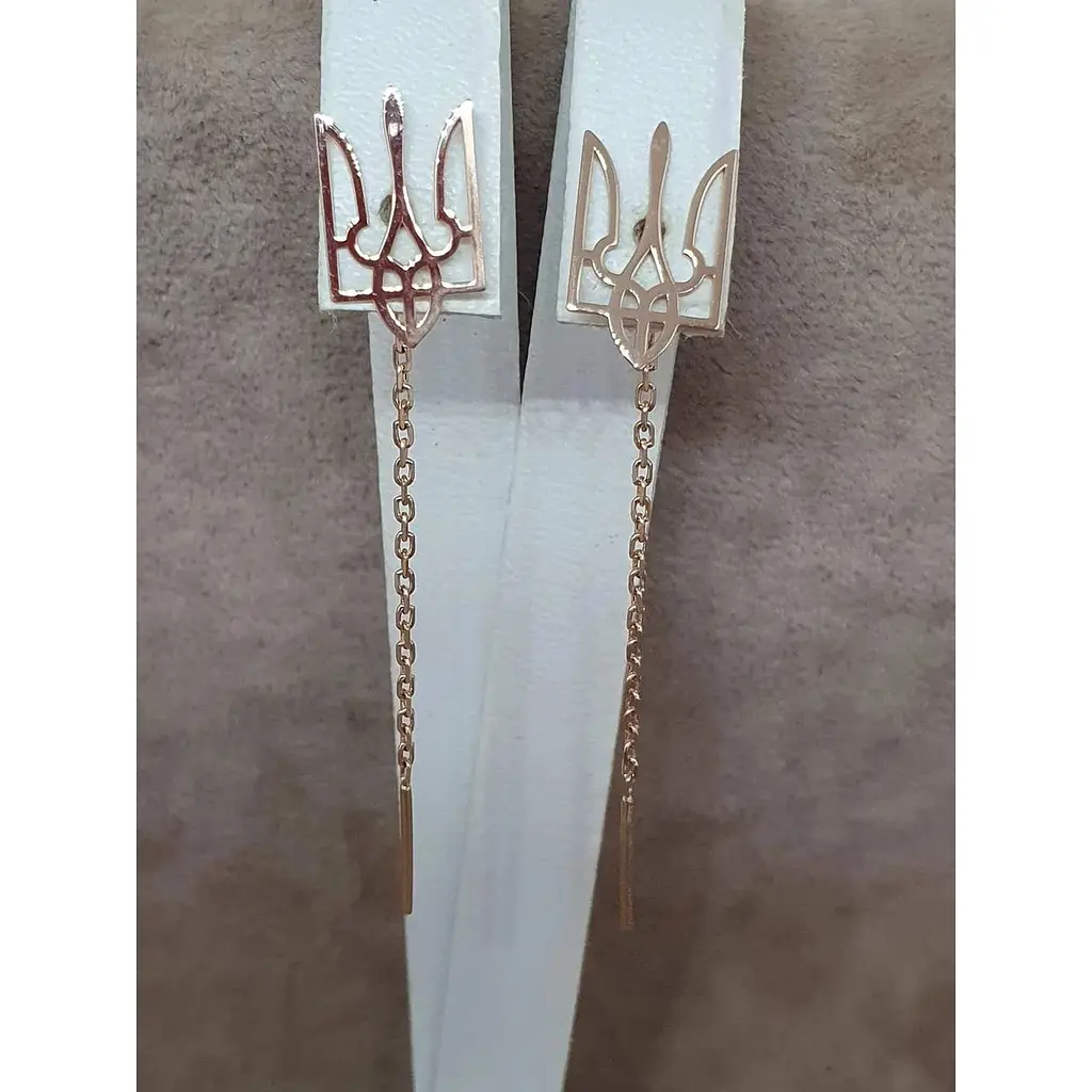 Золоті сережки-протягання Favoritum Тризуб. 210167_2_Бол - фото 3