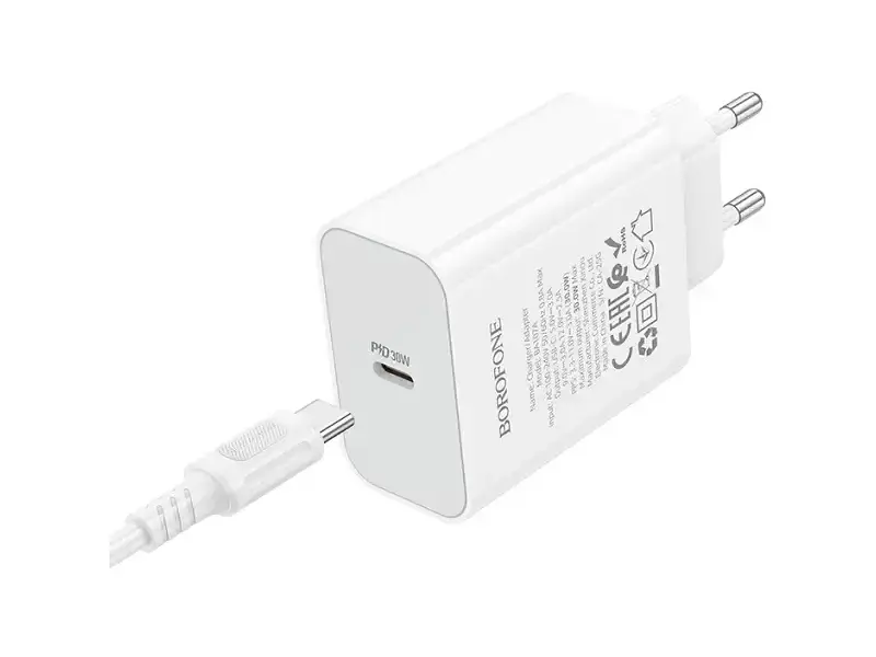 Мережевий зарядний пристрій Borofone BA107A Stellar 30 W + Type-C to Type-C cable White (6941991125362) - фото 3