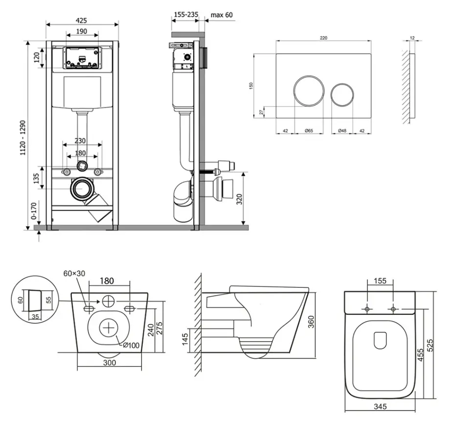 Набір Q-tap Nest 4 в 1 підвісний унітаз Tern Ultra Quiet 525x345x360 + комплект інсталяції QT17332303AW47508 - фото 8