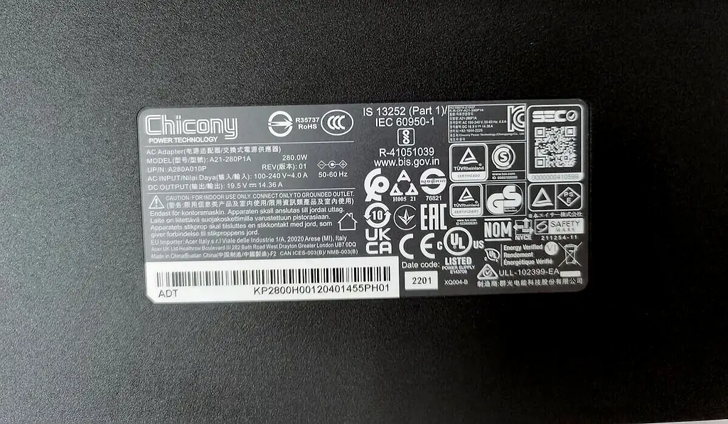 Блок живлення (зарядка) для ноутбука Acer Chicony 280W A21-280P1A (19,5V 14,36А 5.5x1.7мм) KP.2800H.001 від Acer, 280W, 14.36A, 5,5ммx1,7мм - фото 5