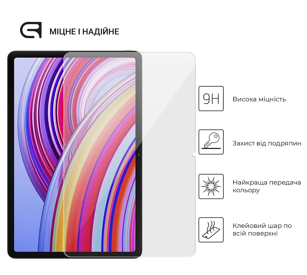 Захисне скло для планшета Xiaomi Redmi Pad Pro Poco Pad, Glass.CR, загартоване скло 9H, 2.5D, повне проклеювання, з олеофобним покриттям, проста установка та сумісність з чохлами всіх типів (Case friendly), ArmorStandart (ARM77457) - фото 2