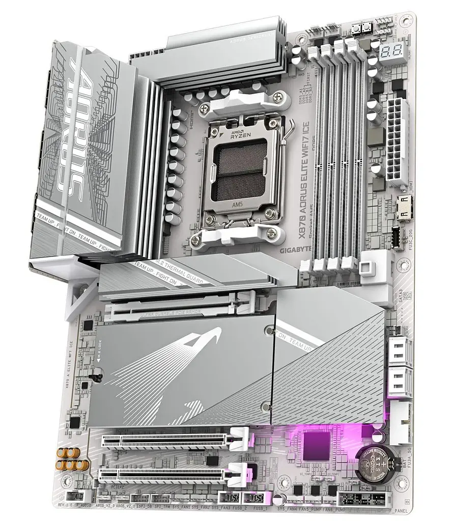 Материнська плата GIGABYTE X870 AORUS ELITE WIFI7 ICE (X870 AORUS ELITE WIFI7 ICE) (Socket AM5, AMD X870, ATX) - фото 2
