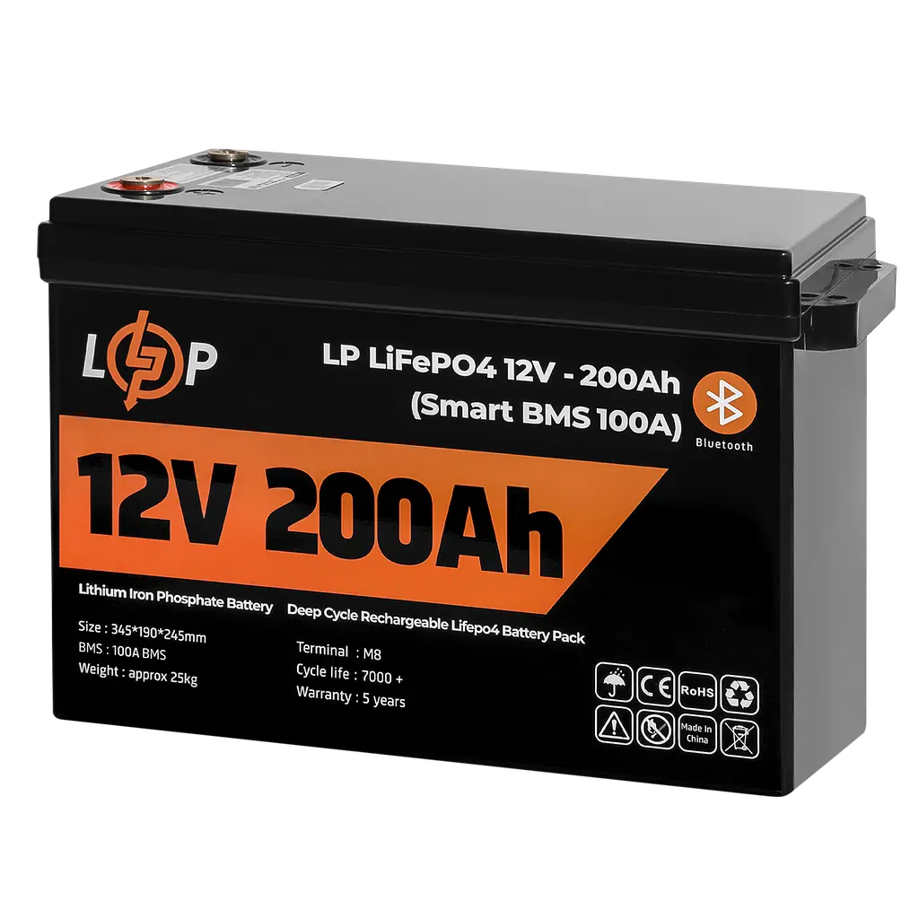 Аккумулятор LP LiFePO4 12V (12,8V) - 200 Ah (2560Wh) (Smart BMS 100А) с BT пластик для ИБП - фото 3