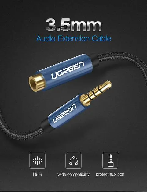 Кабель Ugreen AV118 3.5 mm Male to 3.5 mm Female 1.5 м Blue (40674) - фото 2
