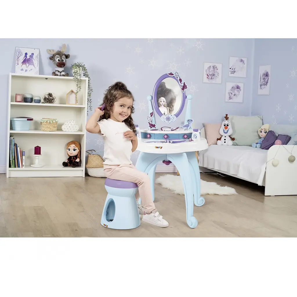Столик з дзеркалом Smoby Toys Фроузен. Перукарня 2 в 1 зі стільчиком 49х36х87 см (320244) - фото 3