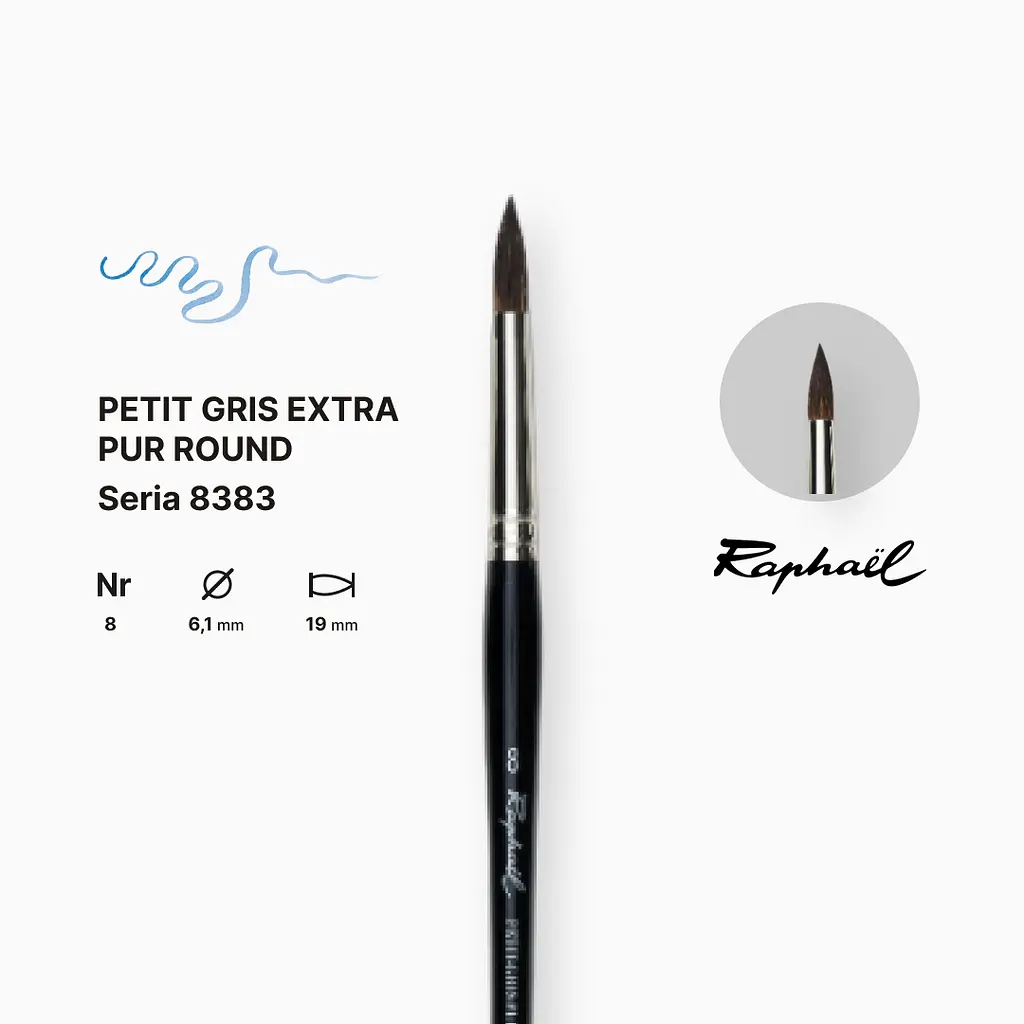 Пензель білка кругла Raphael Petit Gris Extra Pur, №8, професійний, коротка ручка - фото 2