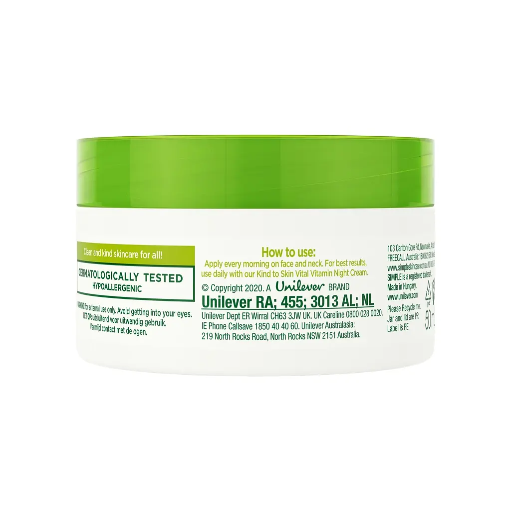 Крем для обличчя Simple Vital Vitamin Cream SPF15 Kind to Skin Денний вітамінний 50 мл (8710447486337) - фото 2