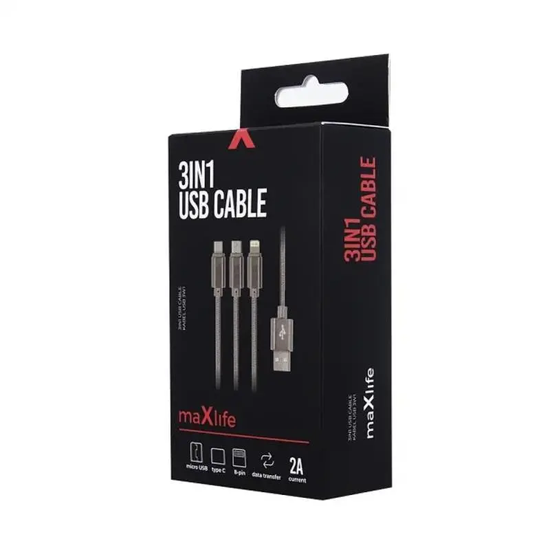 Універсальний кабель USB-кабель 3 в 1 TYPE-C MICRO-USB C-LIGHTNING 2.1A 1.2 м чорного кольору - фото 2