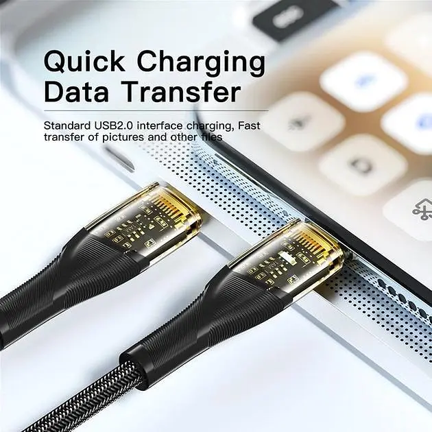 Кабель Essager Interstellar Transparent Design USB Cable Type C to Type C 100W 2 м Black (EXCTT1-XJA01-P) - фото 3
