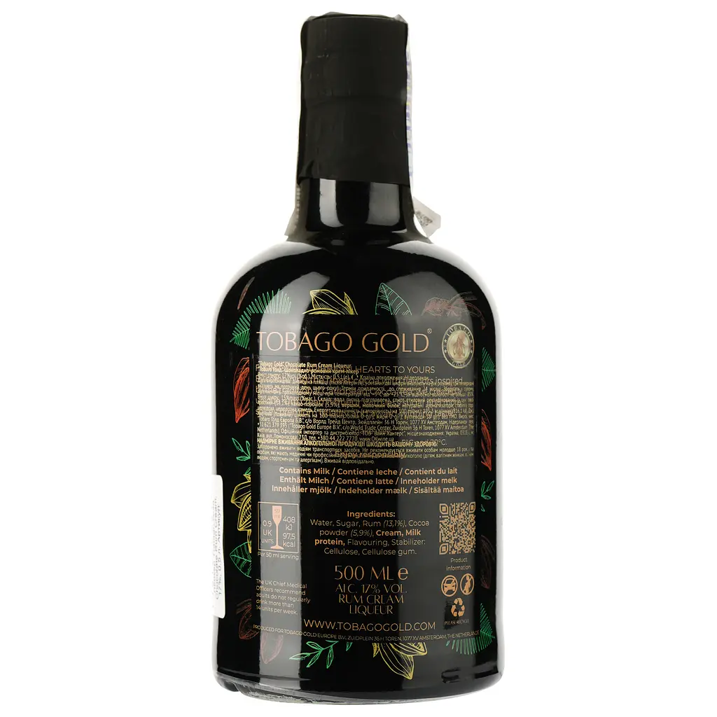 Ликер Tobago Gold Chocolate Rum Cream, 17%, 0,5 л - фото 3