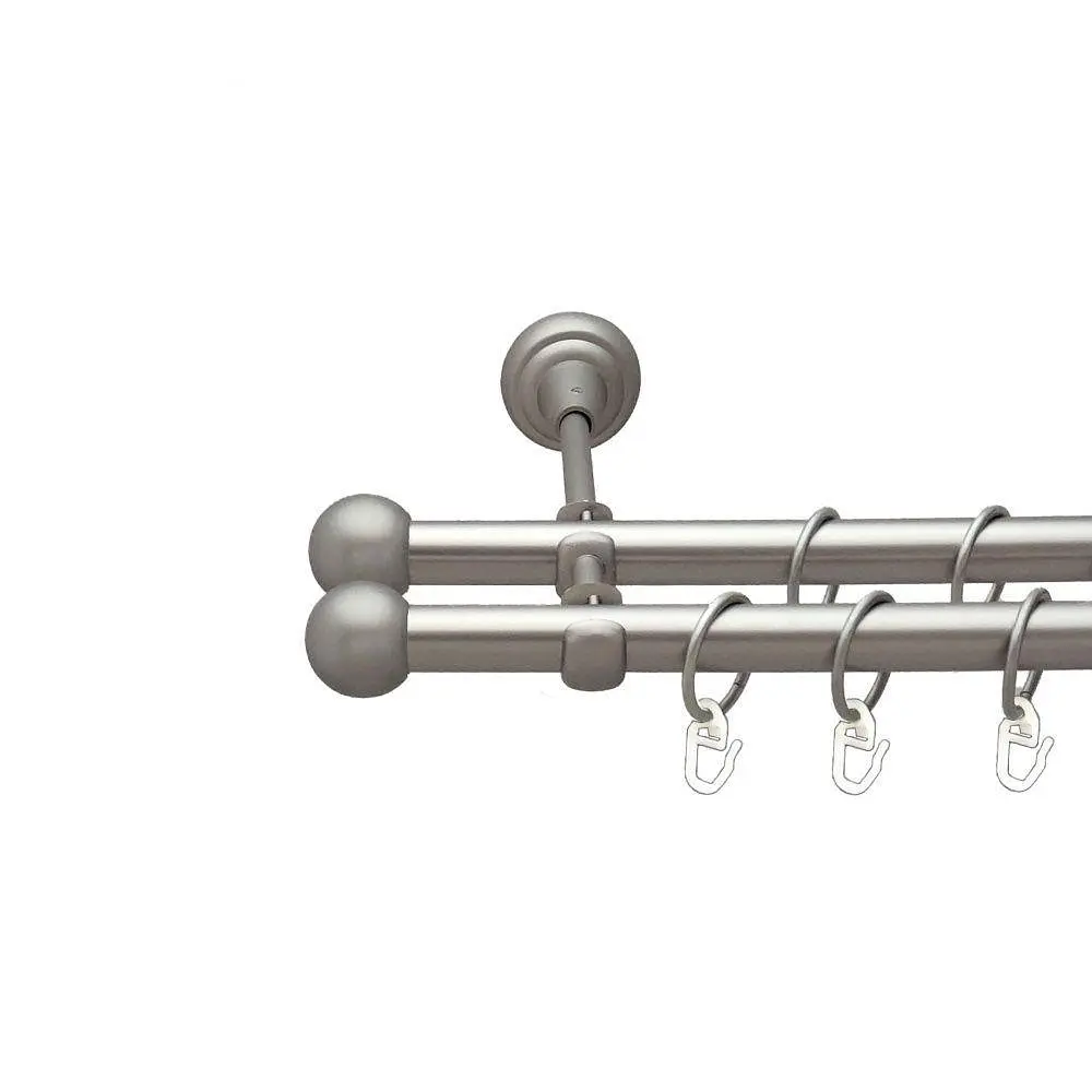 Карниз Orvit Куля Болонь металевий дворядний відкритий гладка труба кільце металеве Сатин 19\19 мм 160 см (6308098)