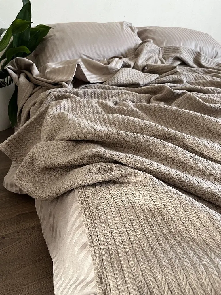 Покривало Zeintex Косичка бавовняне колір капучино 160х210 см - фото 8