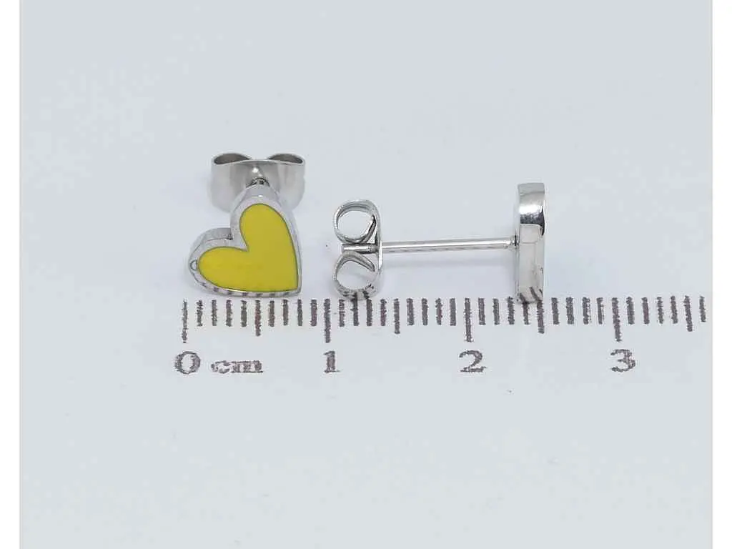 Сережки Xuping TTM Stainless Steel колір Родій пусети "Сердечки Патріотичні жовто-блакитні" (169090) - фото 2