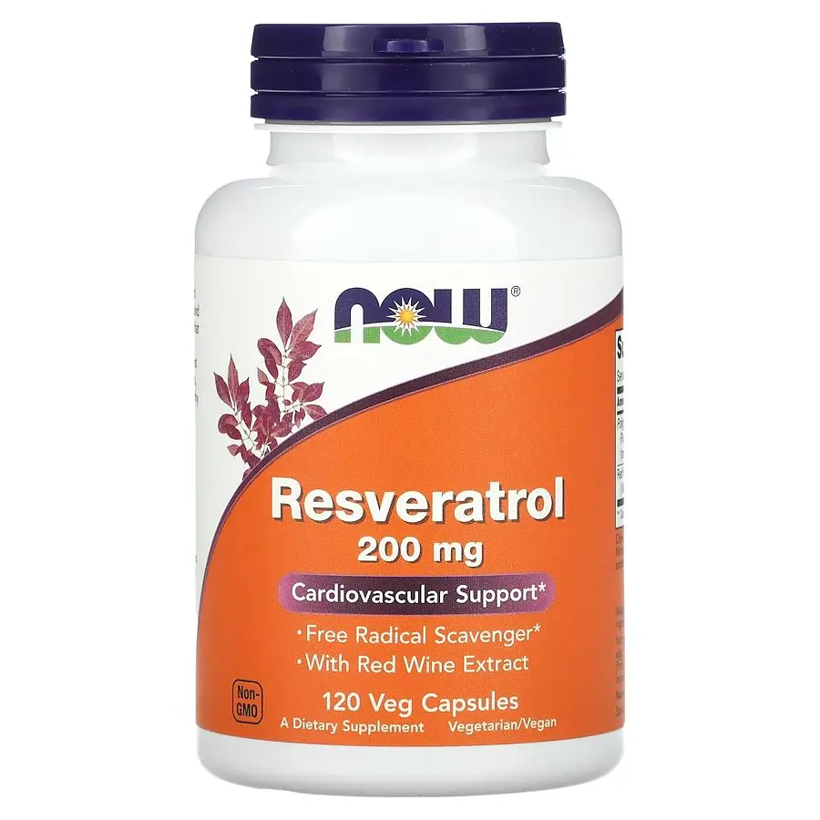Натуральна добавка NOW Resveratrol 200 mg, 120 вегакапсул