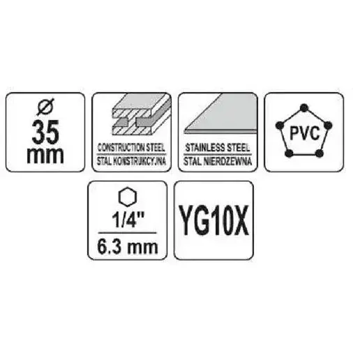 Сверло коронка по металлу TCT Yato Ø35x103 мм толщина до 25 мм с направляющим 6-гранный хвост 1/4 (YT-44060) - фото 3