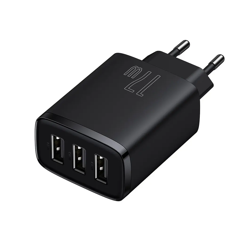 Мережевий зарядний пристрій Baseus Compact Charger 3U 17W 3USB Black (CCXJ020101) [74463] - фото 2
