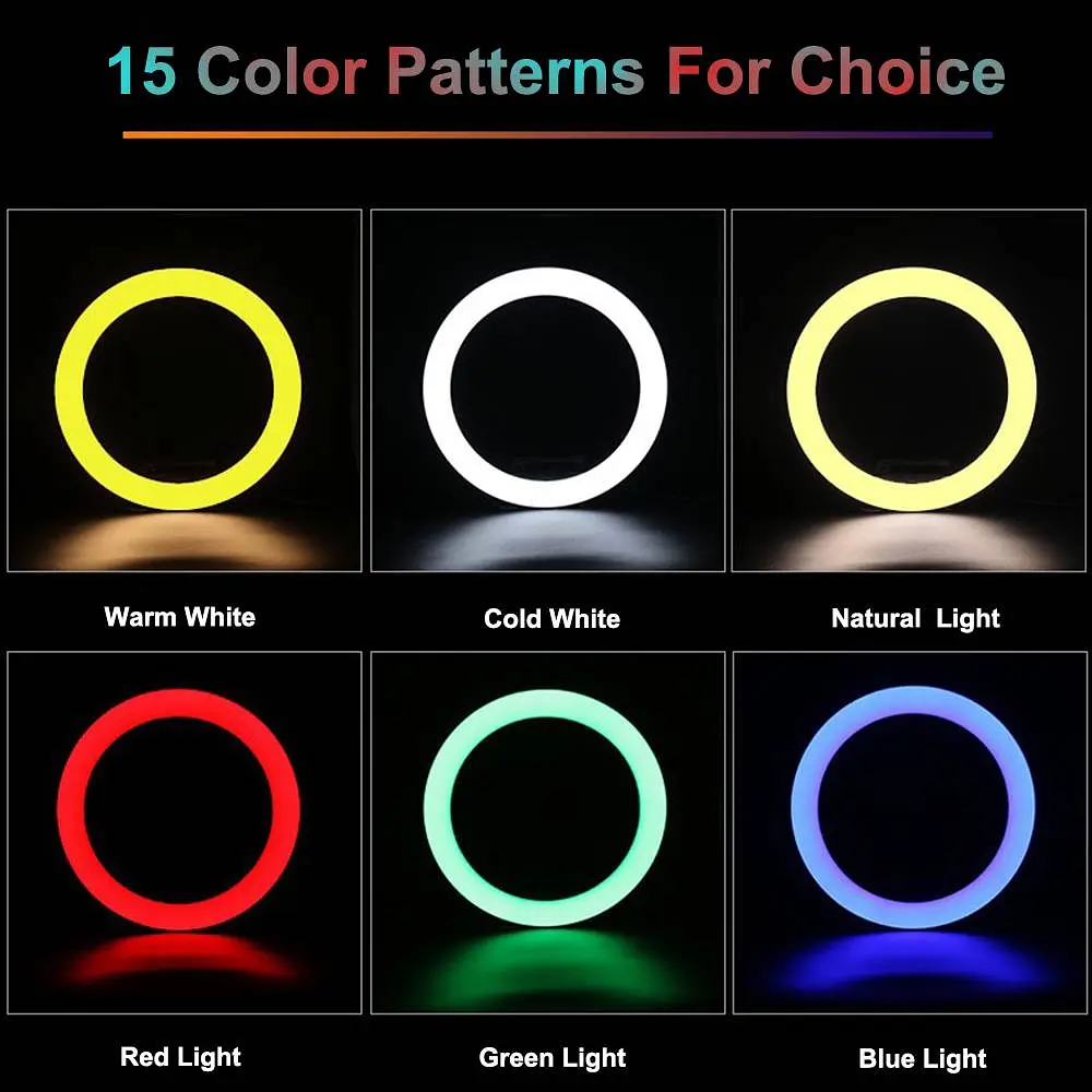 Селфи-лампа LED кольцевая Voltronic MJ-20 RGB 20см + штатив - фото 10