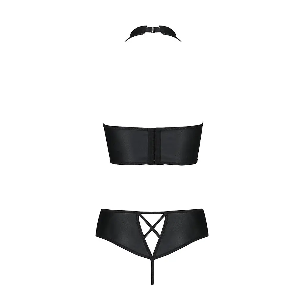 Комплект з еко-шкіри Passion NANCY BIKINI L/XL, black, бра та трусики з імітацією шнурівки - фото 6