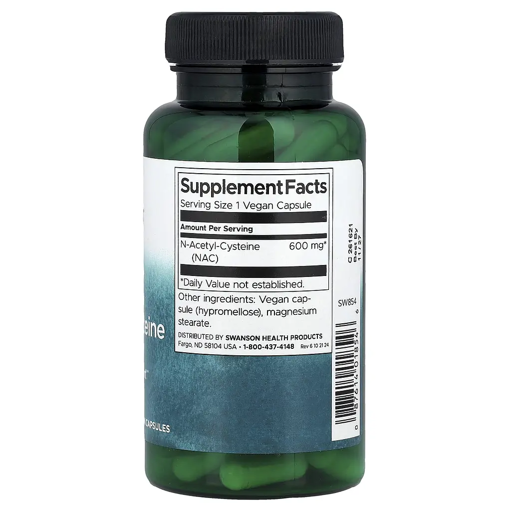 Амінокислота Swanson NAC N-Acetyl Cysteine 600 mg 100 капсул - фото 2