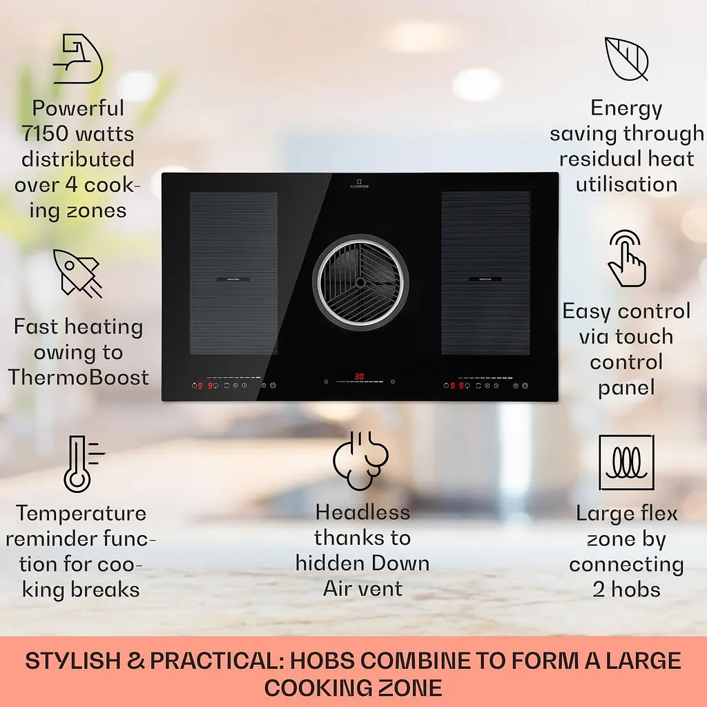 Варильна поверхня Klarstein Full House 3.0 Down Air System витяжка DownAir 655 м3/год (10040067) - фото 3